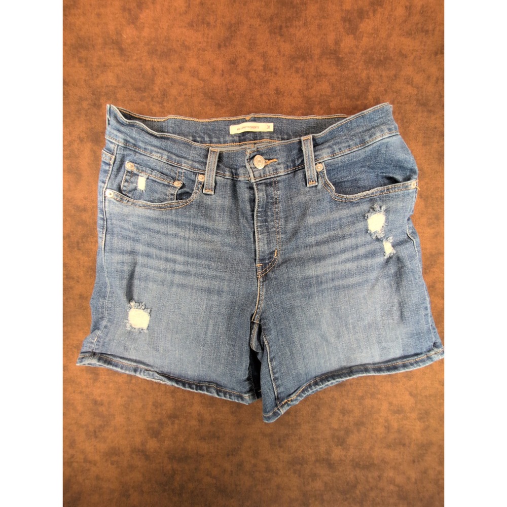 Levis Mid Length Distressed Denim Shorts Blue Medium Wash Size 31 12 29965-0044